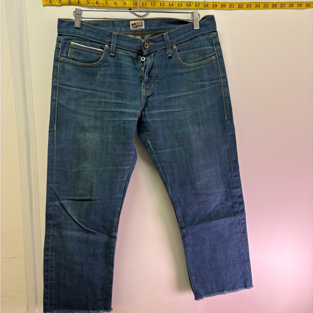 Naked & Famous Denim Classic Blue Straight Jeans Cut Short
